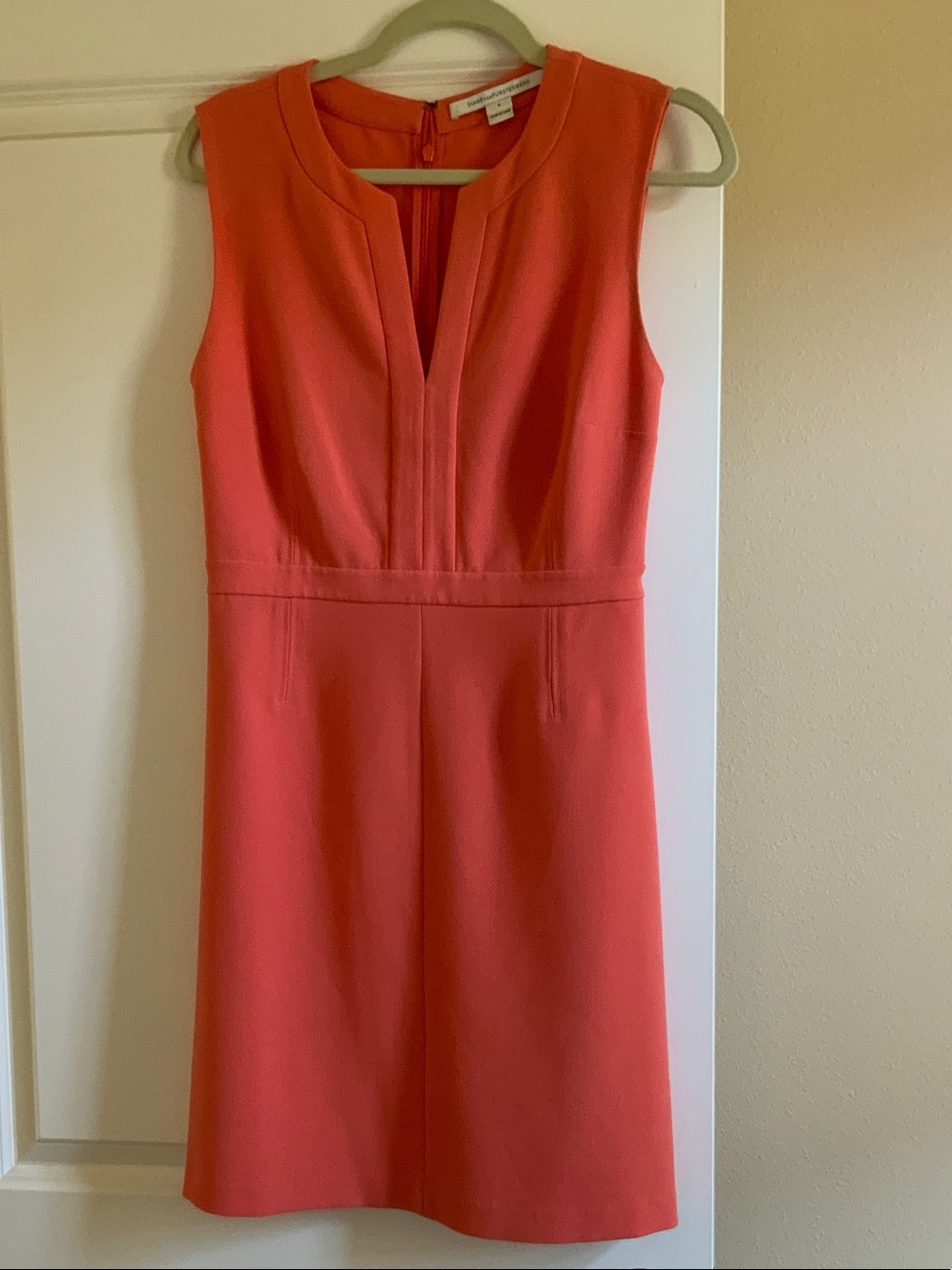 Diane Von Furstenberg Coral-Red Sleeveless Sheath Dress